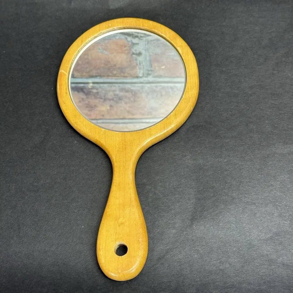 Vtg Hand‎ Painted Wooden Beveled Hand Mirror Children Girls Vanity Mirror Signed